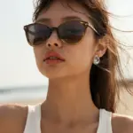 LIVKE’s silver geometric hoop earrings with triple coil layers, styled with a sleek bun for minimalist office elegance.