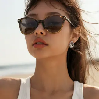 LIVKE’s silver geometric hoop earrings with triple coil layers, styled with a sleek bun for minimalist office elegance.
