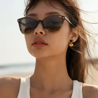 LIVKE retro tiger eye stone brass gold-plated earrings, showing high-end and fashionable