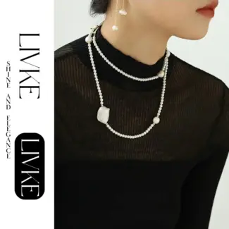 LIVKE’s gold baroque pearl necklace styled in three ways: as a choker, layered chains, and wrapped bracelet for boho versatility.