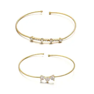 LIVKE’s gold open cuff bracelet with cubic zirconia, styled with a white shirt and watch for modern minimalist elegance.