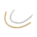 LIVKE’s gold bold chain bracelet with cubic zirconia, styled with a blazer and watch for power office elegance.