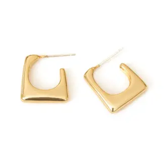 LIVKE’s gold geometric square hoop earrings styled with a black turtleneck for minimalist urban elegance.