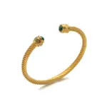 LIVKE’s minimalist gold adjustable bangle bracelet styled with a white button-up for office elegance.