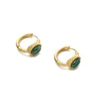 LIVKE’s gold malachite stud earrings styled with a white linen shirt for minimalist office elegance.