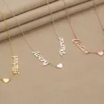 Sterling Silver Couple Necklace with Gothic Font Engraving "James & Emma", Mother-of-Pearl Accents