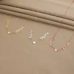 Sterling Silver Couple Necklace with Gothic Font Engraving "James & Emma", Mother-of-Pearl Accents