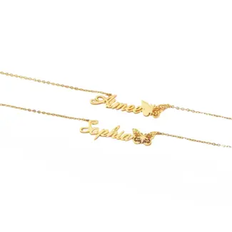 Sterling Silver Couple Necklace with Gothic Font Engraving "James & Emma", Mother-of-Pearl Accents