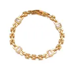 Industrial-style chunky chain bracelet with prism-cut cubic zirconia stones, contrasting raw metal texture with luxurious sparkle for bold jewelry lovers