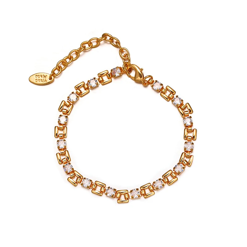 Industrial-style chunky chain bracelet with prism-cut cubic zirconia stones, contrasting raw metal texture with luxurious sparkle for bold jewelry lovers