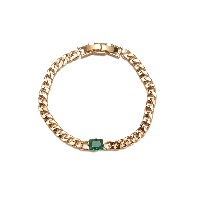 Industrial-style chunky chain bracelet with prism-cut cubic zirconia stones, contrasting raw metal texture with luxurious sparkle for bold jewelry lovers