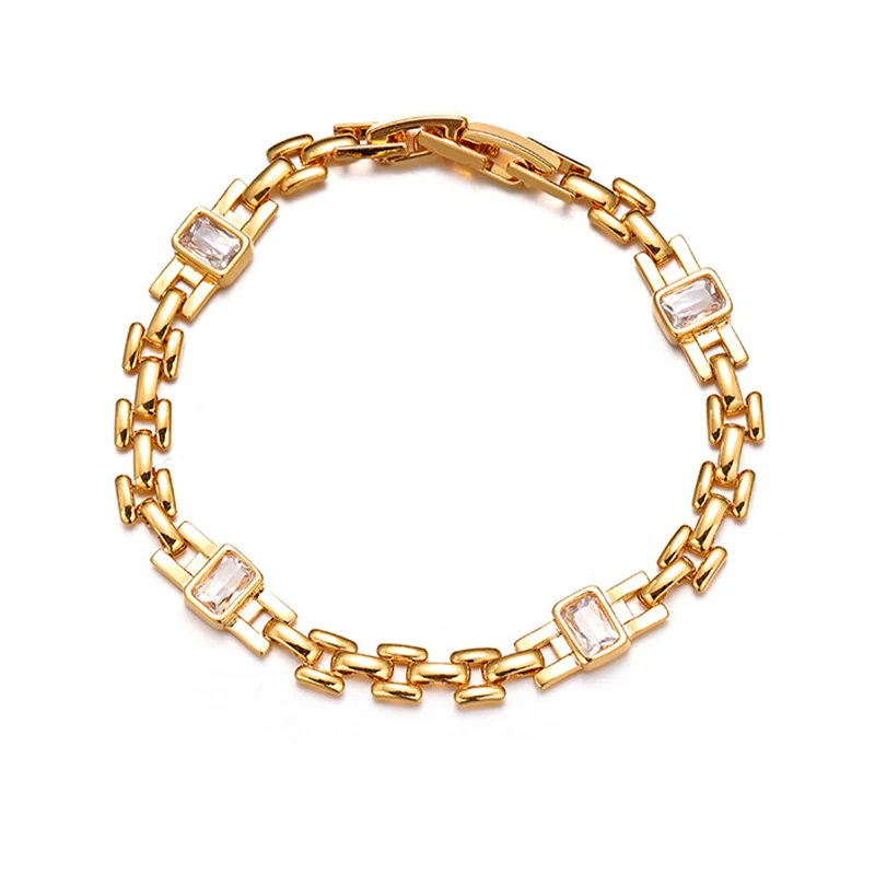 Industrial-style chunky chain bracelet with prism-cut cubic zirconia stones, contrasting raw metal texture with luxurious sparkle for bold jewelry lovers
