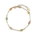 Delicate chain bracelet with six colorful square zirconia stones in Bauhaus-inspired geometric arrangement, perfect for minimalist jewelry lovers and modern gift ideas