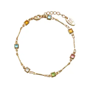 Delicate chain bracelet with six colorful square zirconia stones in Bauhaus-inspired geometric arrangement, perfect for minimalist jewelry lovers and modern gift ideas