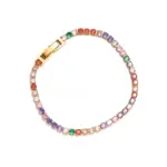 Three-tone zirconia tennis bracelets showcasing gold, silver, and rainbow color options, perfect for jewelry stacking and special occasion gifts