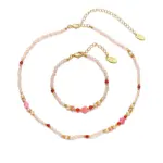 Pink rose quartz and white agate bead jewelry set on gold chain, designed for chakra balancing and minimalist spiritual accessories