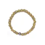Olive green aventurine bead bracelet with silver feather charm and floral spacer beads, designed for spiritual healing and crystal energy jewelry lovers