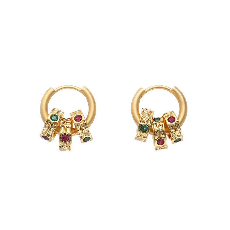 Red and green cubic zirconia tri-ring jewelry set with detachable ear cuffs, perfect for cyberpunk fashion and festival rave accessories